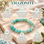 Amazonite bracelet infographic on traditional associations with calm and harmony