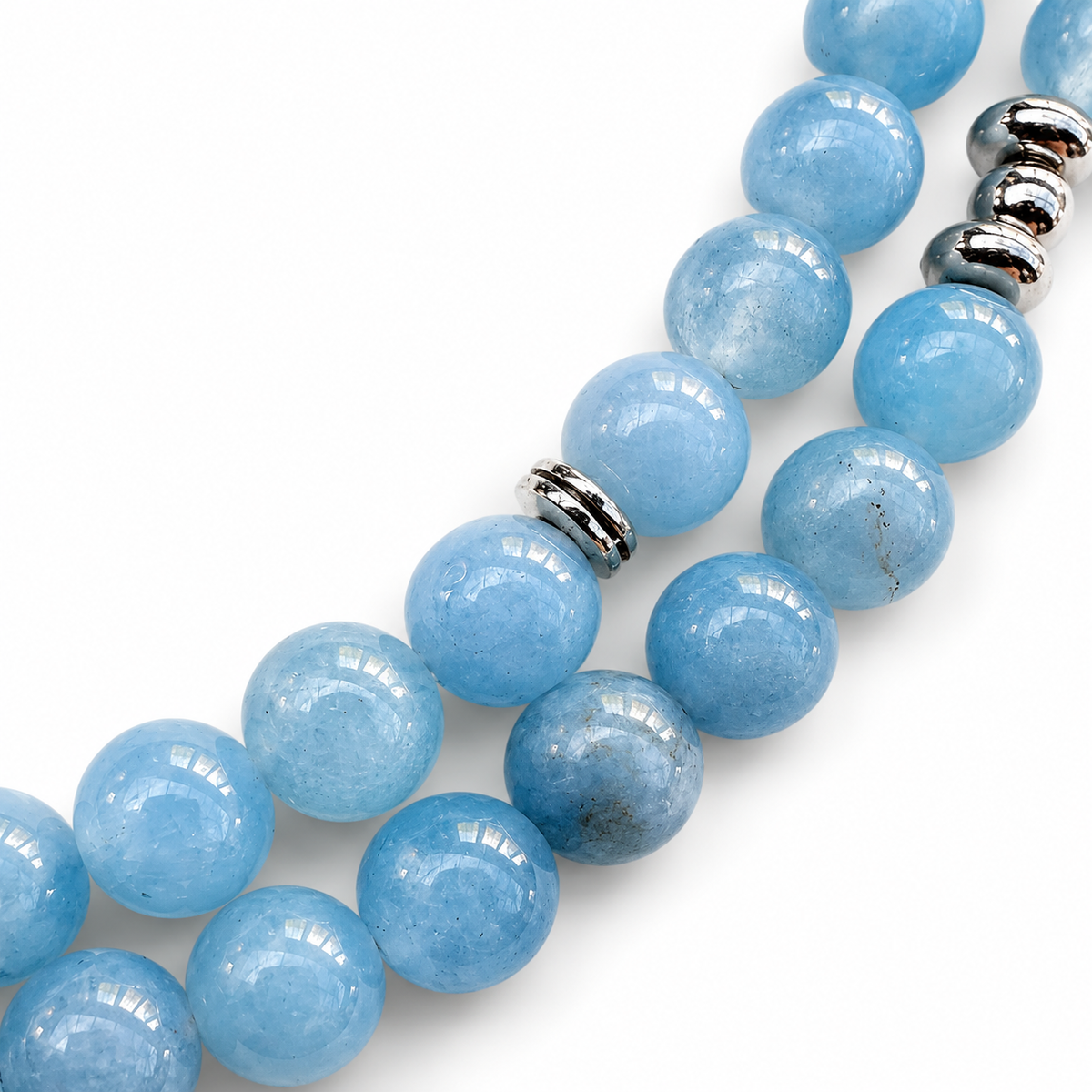 Aquamarine Mala Necklace – additional jewellery photograph showing gemstone colours and design