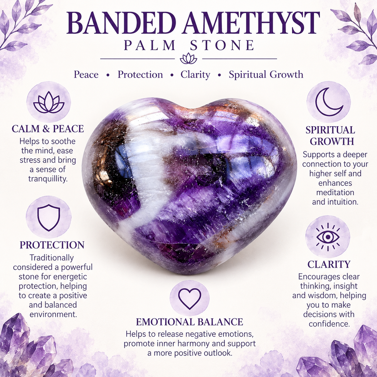 Banded Amethyst palm stone traditional spiritual associations guide