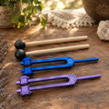 Set of Seven Coloured Chakra Healing Tuning Forks.