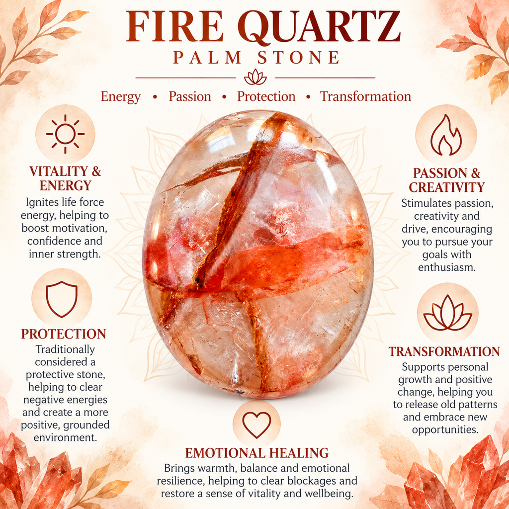 Fire Quartz Palm Stone – Natural Crystal