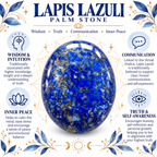 Lapis Lazuli palm stone infographic explaining traditional associations with wisdom and intuition
