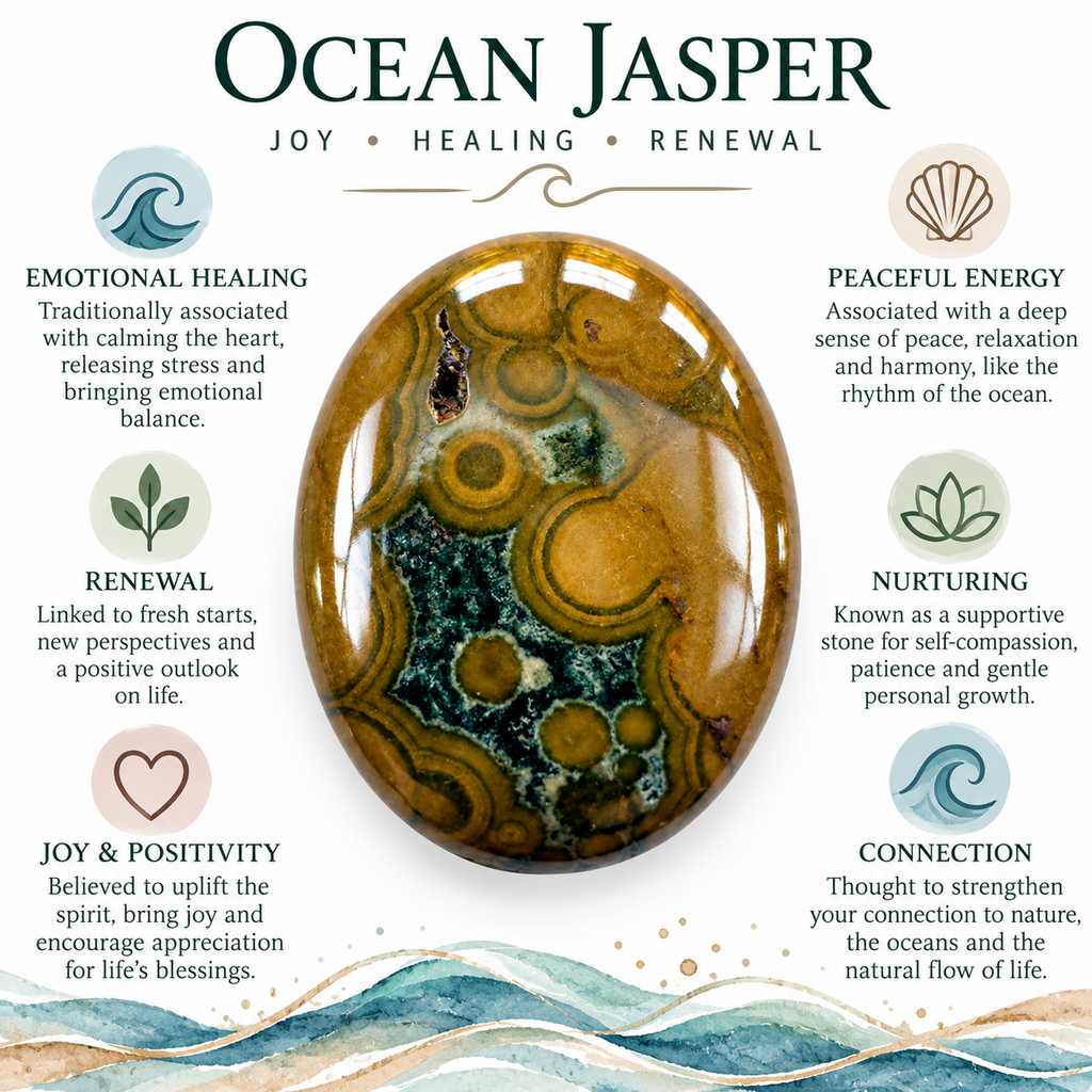 Ocean Jasper palm stone traditional spiritual associations guide