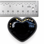 45mm Black Obsidian heart palm stone shown beside ruler for size reference