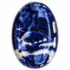 Oval polished Sodalite palm stone with deep blue colour and white veining