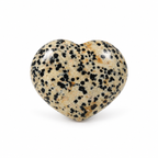 Polished Dalmatian Jasper heart-shaped palm stone showing natural colour and markings