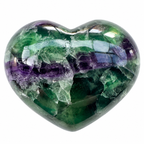 Polished Rainbow Fluorite heart palm stone with green and purple banding
