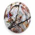 Polished Crazy Lace Agate palm stone showing natural colour and markings