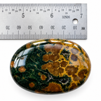 Ocean Jasper palm stone shown beside ruler for size reference