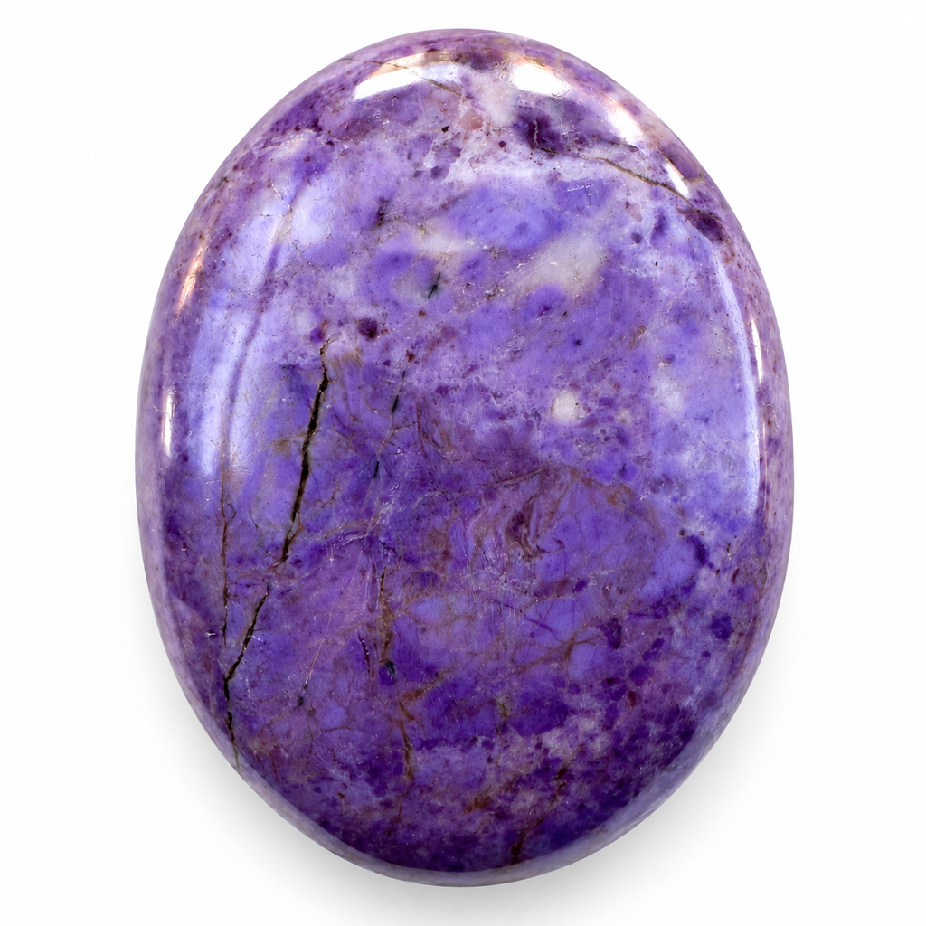 Polished Purple Jade palm stone showing natural colour and markings