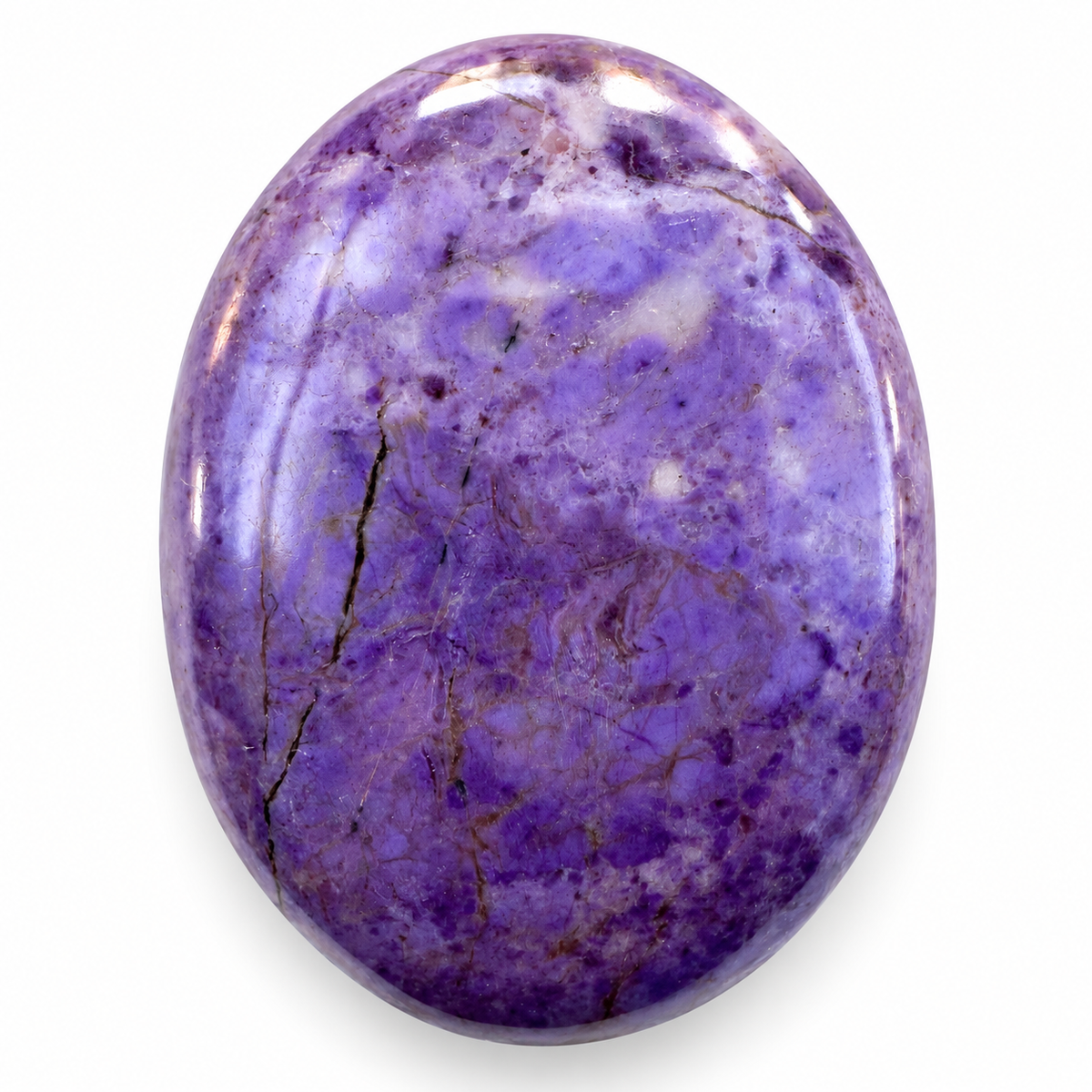 Polished Purple Jade palm stone showing natural colour and markings