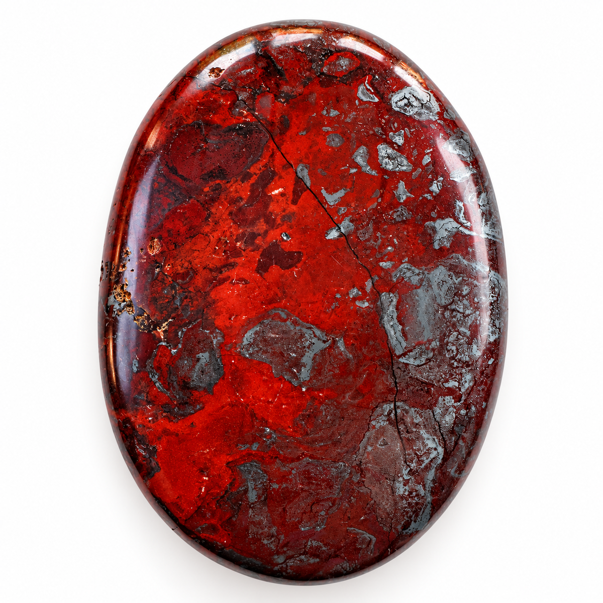 Polished Red Jasper Hematite palm stone with red and silvery grey patterns