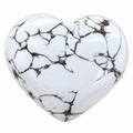 Polished white Howlite heart palm stone with natural grey veining