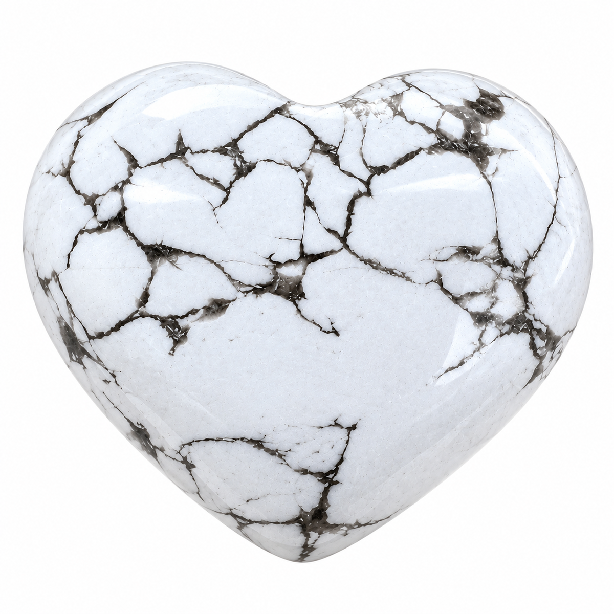 Polished white Howlite heart palm stone with natural grey veining