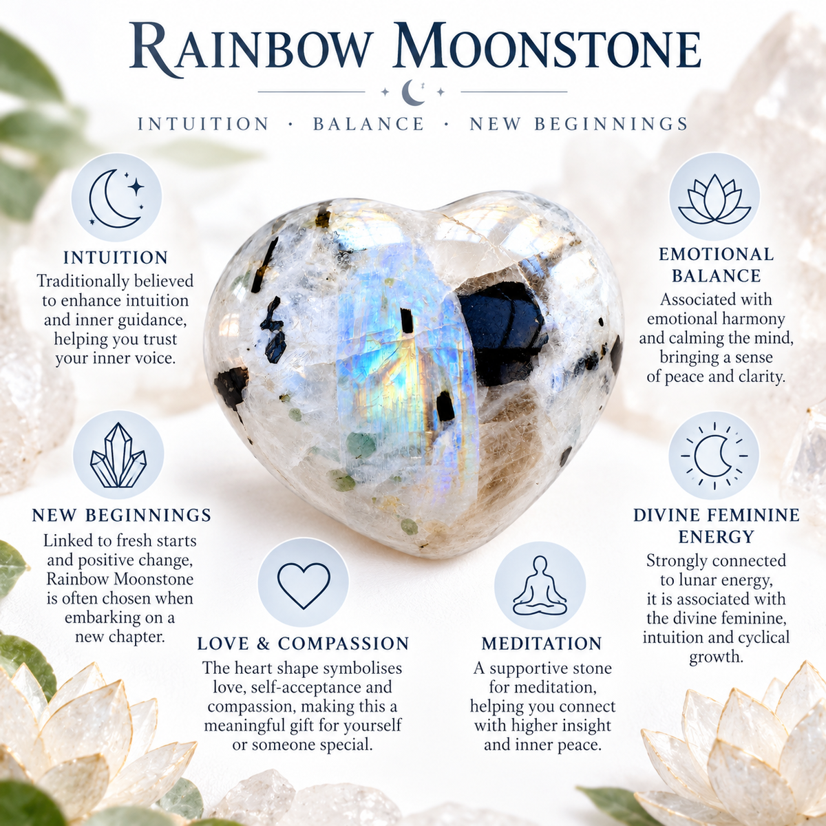 Rainbow Moonstone palm stone traditional spiritual associations guide