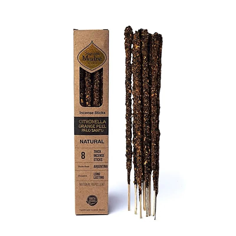Sagrada Madre Citronella Orange and Palo Santo incense sticks – product and ritual photography