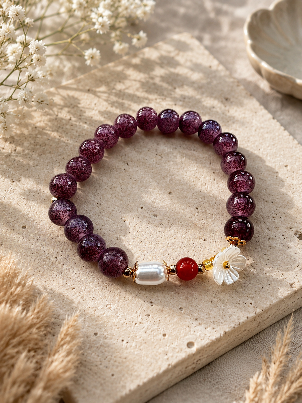 Strawberry Quartz Crystal Bracelet – additional jewellery photograph showing gemstone colours and design
