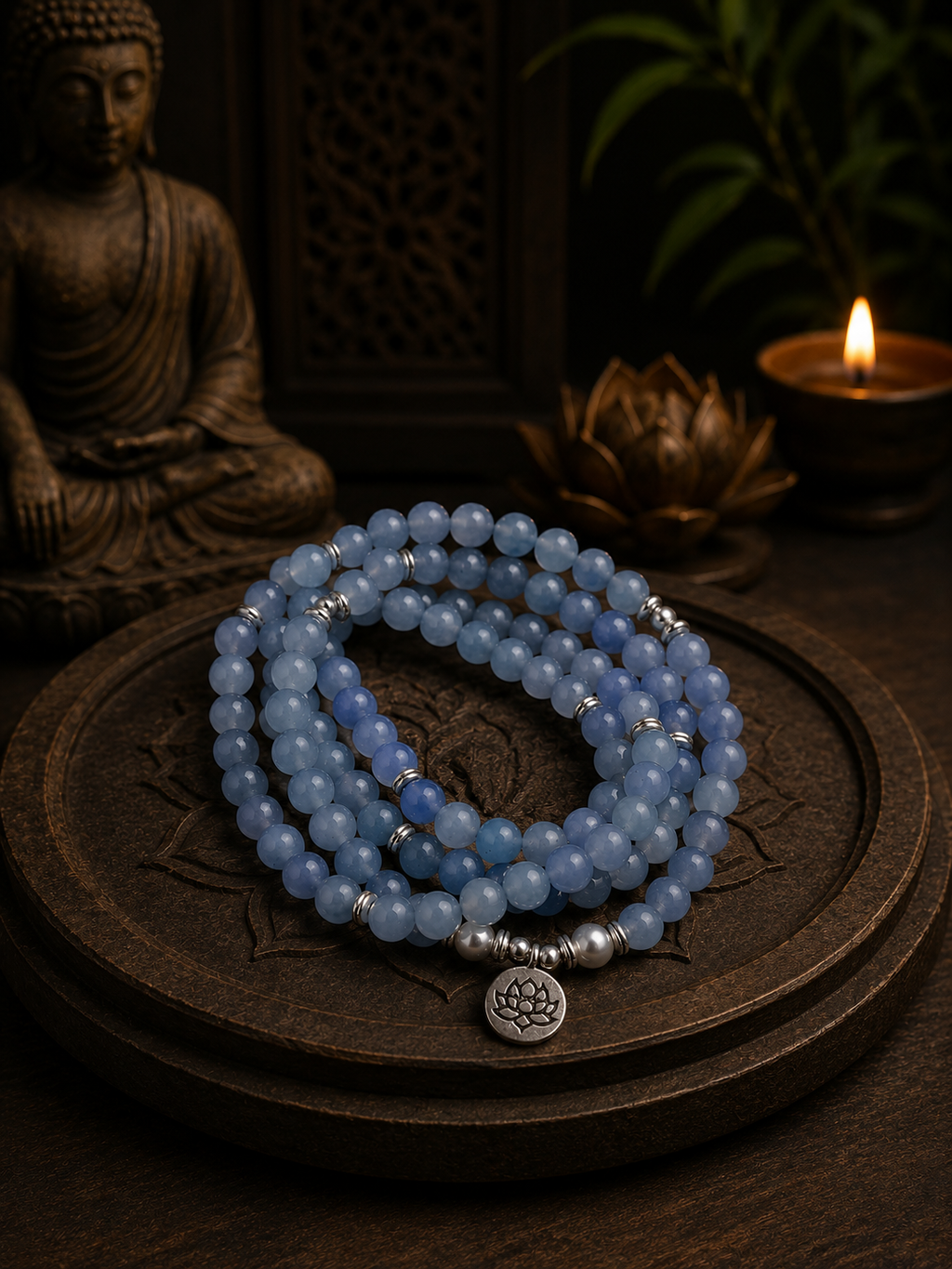 Aquamarine Mala Necklace – additional jewellery photograph showing gemstone colours and design