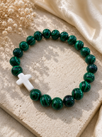 Malachite Bead Bracelet with Christian Cross – additional jewellery photograph showing gemstone colours and design