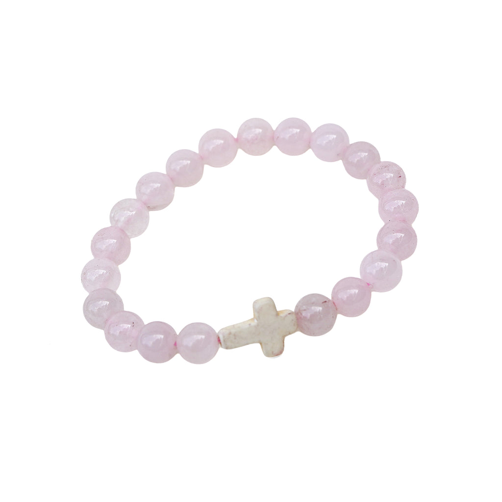 Rose Quartz Bracelet with Christian Cross – additional jewellery photograph showing gemstone colours and design
