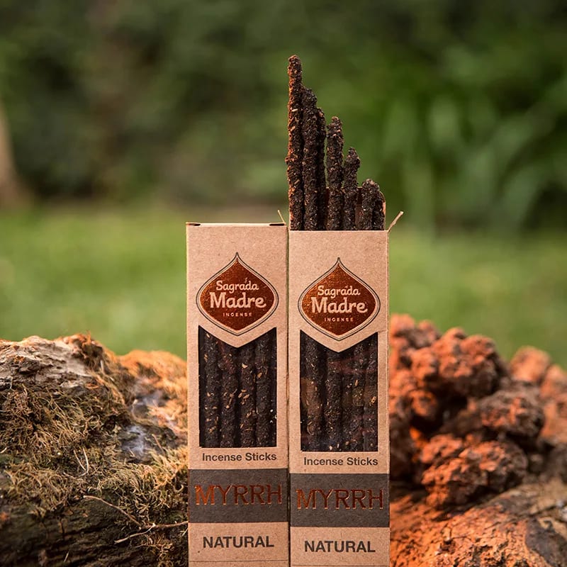 Sagrada Madre Myrrh incense sticks – product and ritual photography