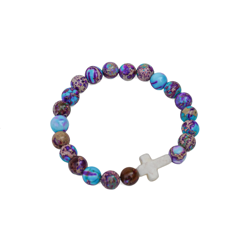 Multicolour Chakra Bracelet with Christian Cross – product photograph of the jewellery