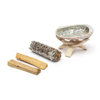 White Sage lavender and Palo Santo smudge kit with abalone shell and wooden stand