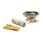 White Sage and Palo Santo smudge kit with abalone shell and wooden stand