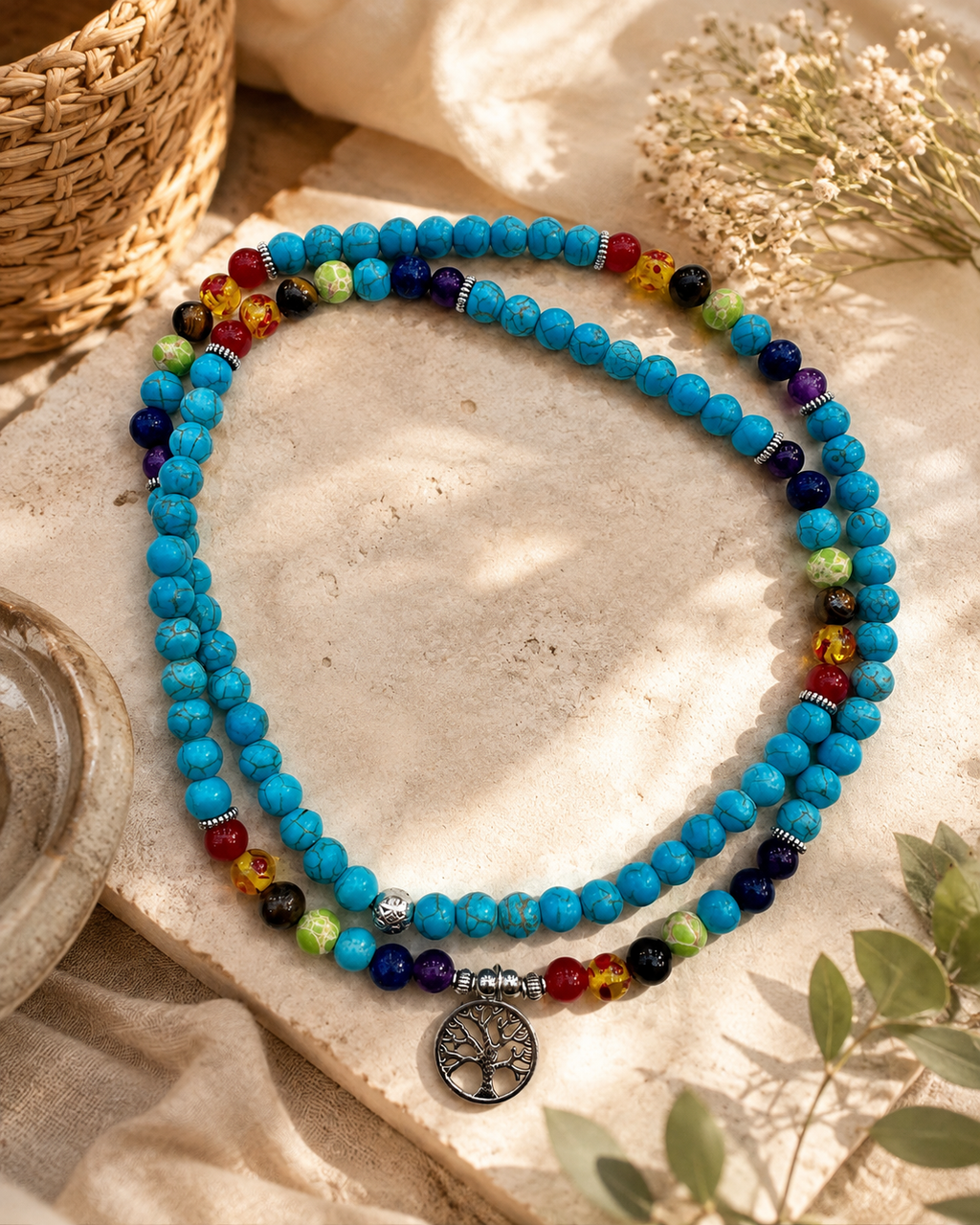 Turquoise Mala Necklace – additional jewellery photograph showing gemstone colours and design